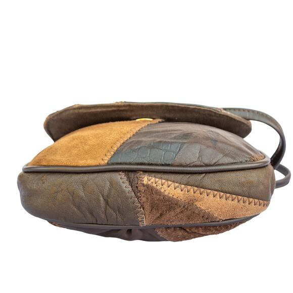 Vintage 1980's Handbag MONIQUE Mini Crossbody Bag Brown Leather Patchwork Purse - Picture 5 of 8